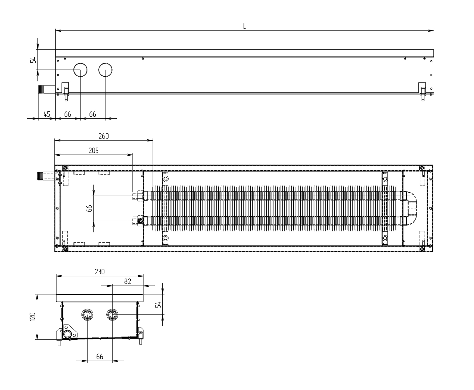 Внутрипольный конвектор Carrera C Hydro 120 схема