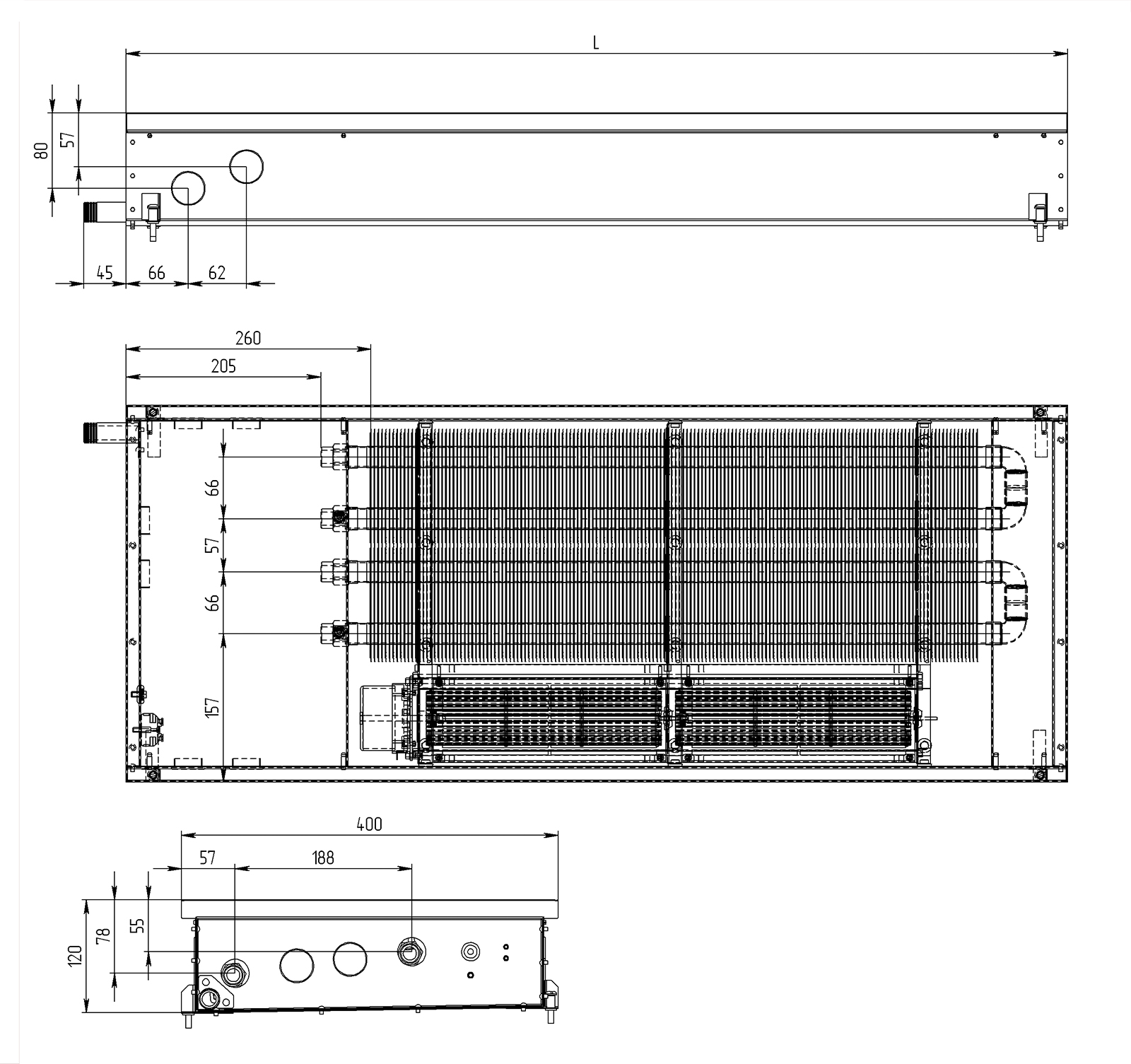 Внутрипольный конвектор Carrera CV2 Hydro 120 схема