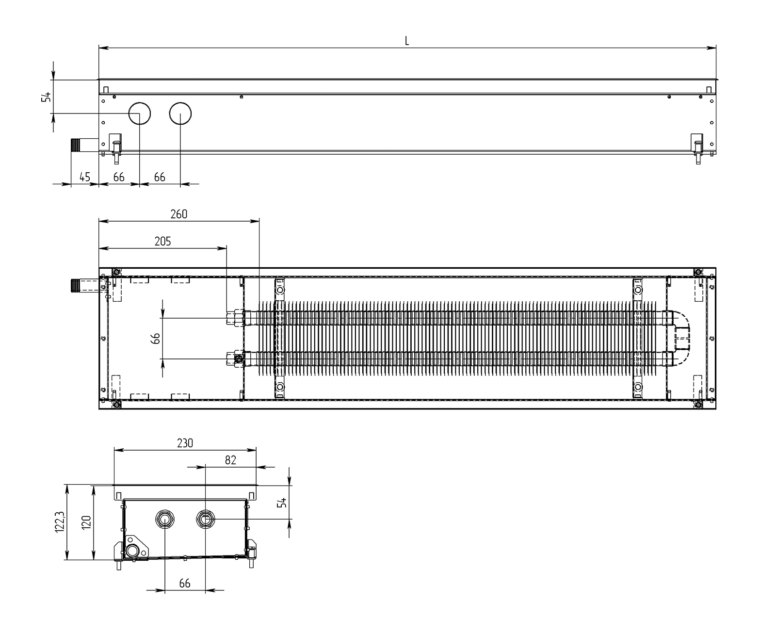 Внутрипольный конвектор Carrera S Hydro 120 схема