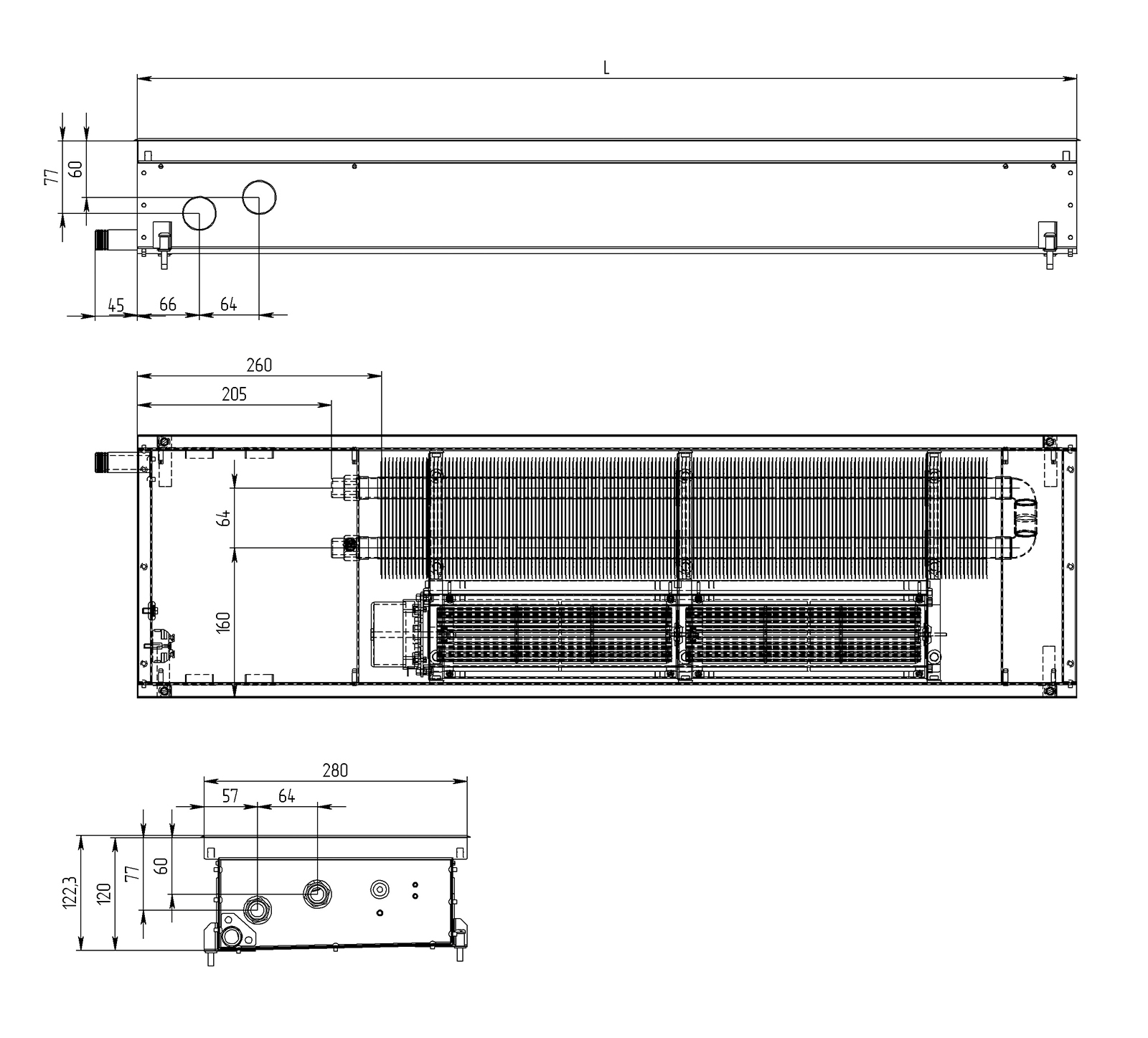 Внутрипольный конвектор Carrera SV Hydro 120 схема